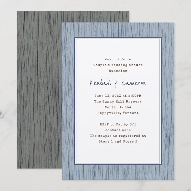 Wood Grain Couples Wedding Shower Invitation (Front/Back)
