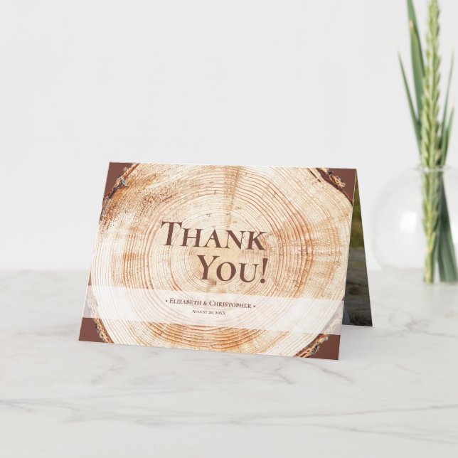 Wood Grain Custom Photo Rustic Wedding Thank you (Front)