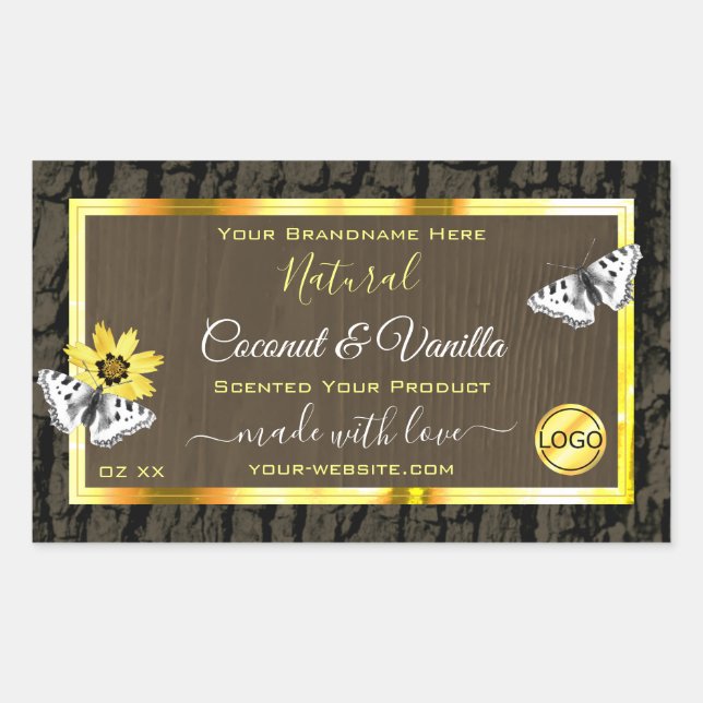 Wood Grain Dark Brown Gold Product Labels Add Logo (Front)