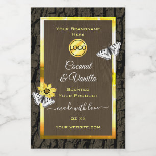Wood Grain Dark Brown Gold Product Labels Add Logo