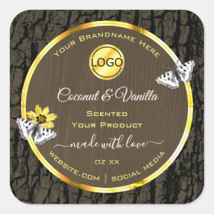 Wood Grain Dark Brown Gold Product Labels Add Logo