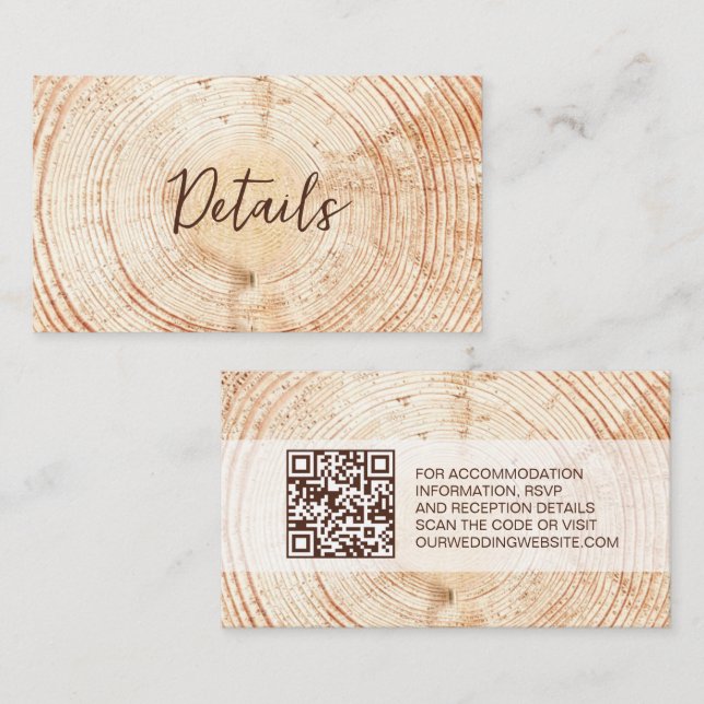 Wood Grain Details QR code Custom Rustic Wedding  Enclosure Card (Front/Back)