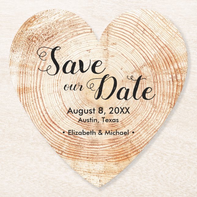 Wood grain Fall Wedding Rustic Save our date  Paper Coaster (Front)