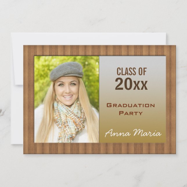 Wood Grain Graduation Party Photo Invitation (Front)