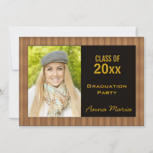 Wood Grain Graduation Party Photo Invitation