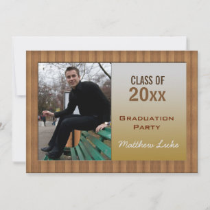 Wood Grain Graduation Party Photo Invitation