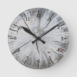 Wood Grain Grey Pine Tree Stump Photo Art 1 Round Clock