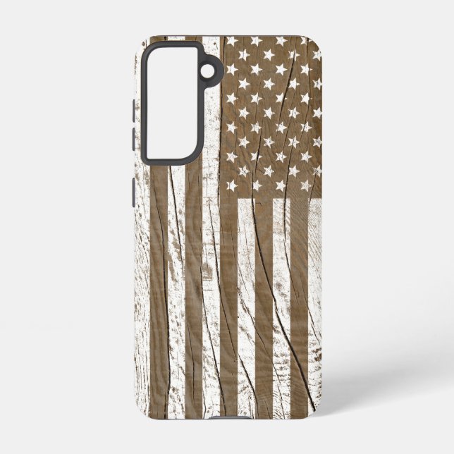 Wood Grain Grunge American Flag Samsung Galaxy S21 Case (Back)