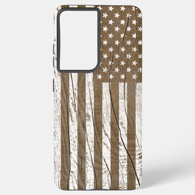 Wood Grain Grunge American Flag Samsung Galaxy S21 Ultra Case (Back)