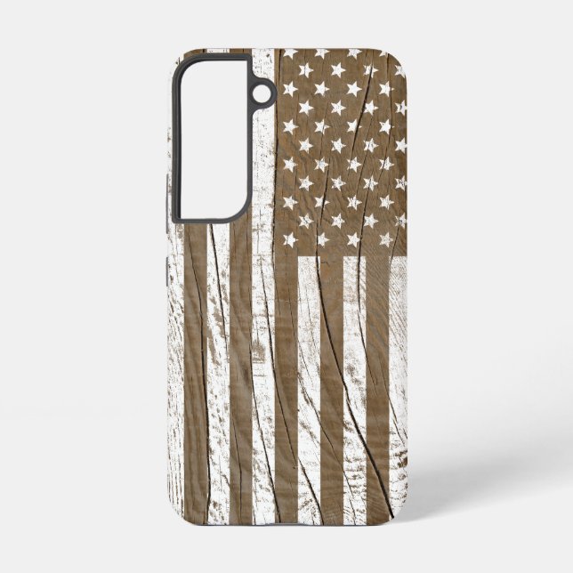 Wood Grain Grunge American Flag Samsung Galaxy S22 Case (Back)