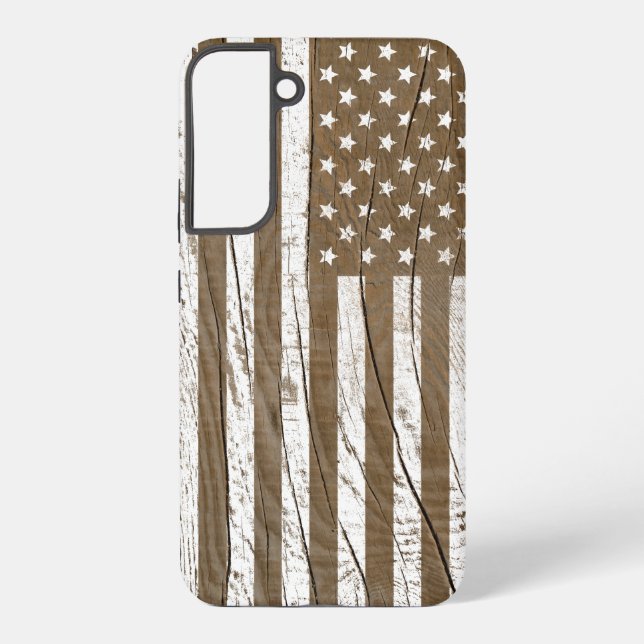 Wood Grain Grunge American Flag Samsung Galaxy S22+ Case (Back)
