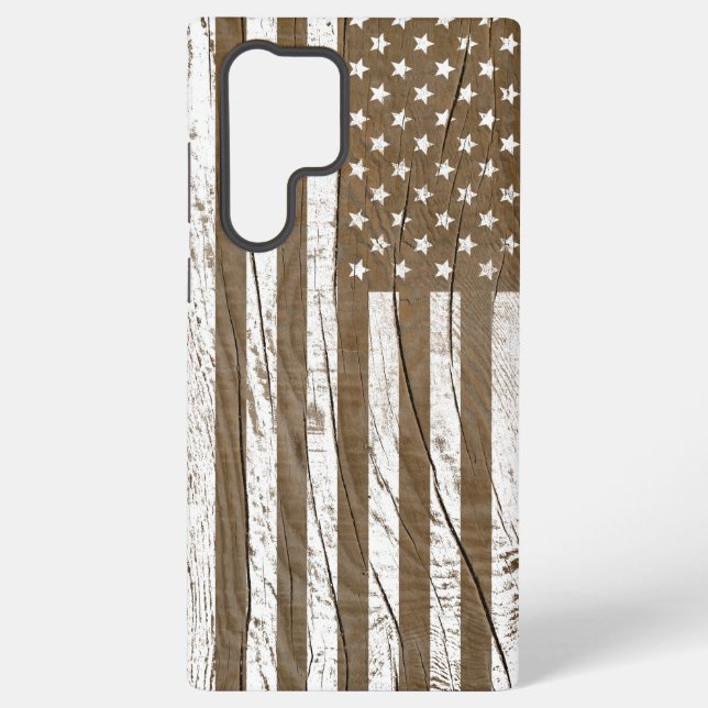 Wood Grain Grunge American Flag Samsung Galaxy S22 Ultra Case (Back)