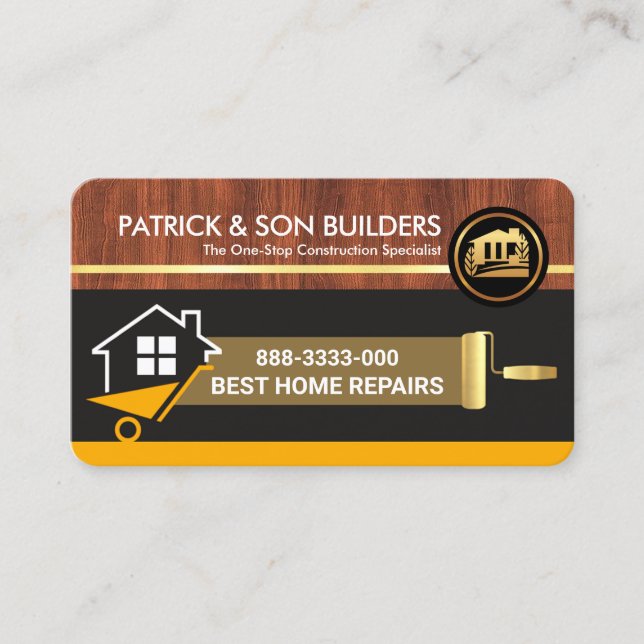 Wood Grain Home Wheelbarrow Construction  Business Card (Front)