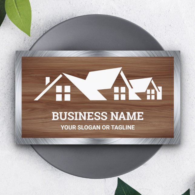 Wood Grain House Roofing Construction Roofer Business Card (Creator Uploaded)