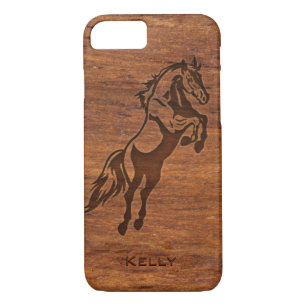 Wood Grain Look Horse Overlay Your Name iPhone 8/7 Case