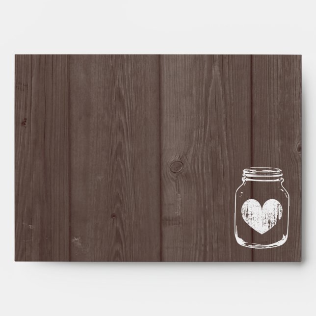Wood grain mason jar barn wedding envelopes (Front)