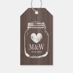 Wood grain mason jar gift tags for wedding favours
