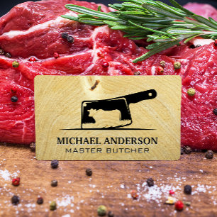 Wood Grain   Meat Cleaver   Cow Grazing Business Card