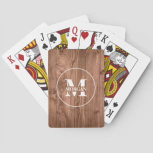 Wood Grain Monogram Personalized Initial & Name Playing Cards