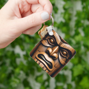 Wood Grain New Zealand Tiki,  Key Ring