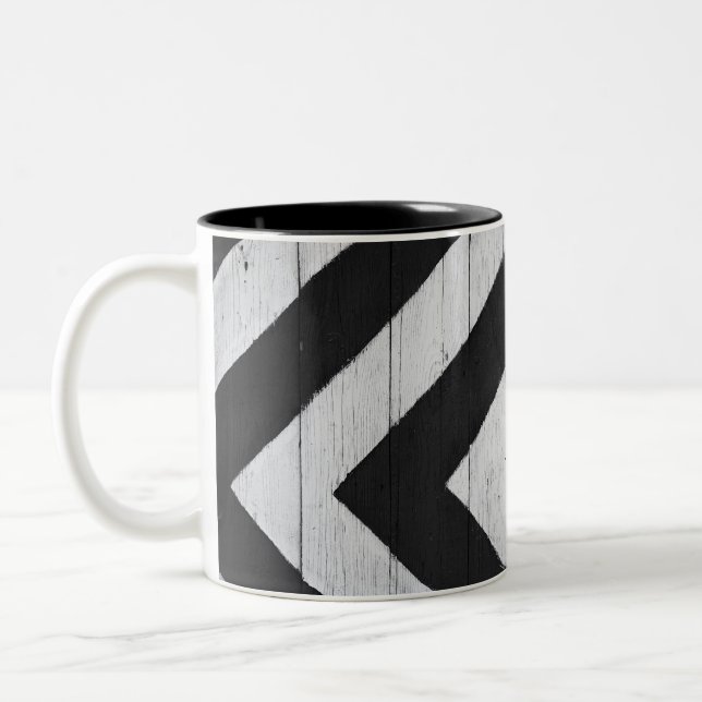 Wood Grain Painted Black and White Two-Tone Coffee Mug (Left)