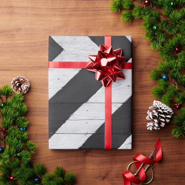Wood Grain Painted Black and White Wrapping Paper (Holiday Gift)