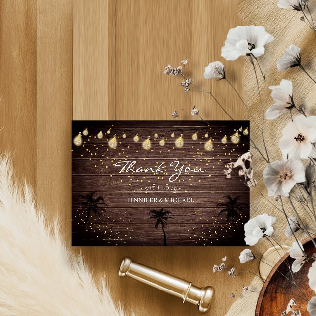 Wood Grain Palm Country Rustic Wedding Thank You Card (Creator Uploaded)