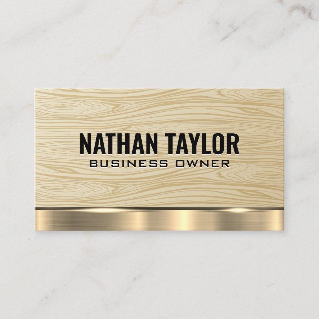 Wood Grain Pattern | Gold Metal Trim Business Card (Front)