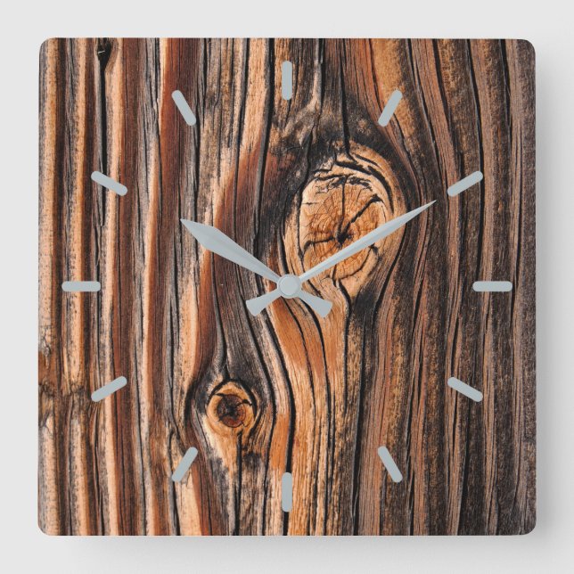 Wood Grain Pattern Square Wall Clock (Front)