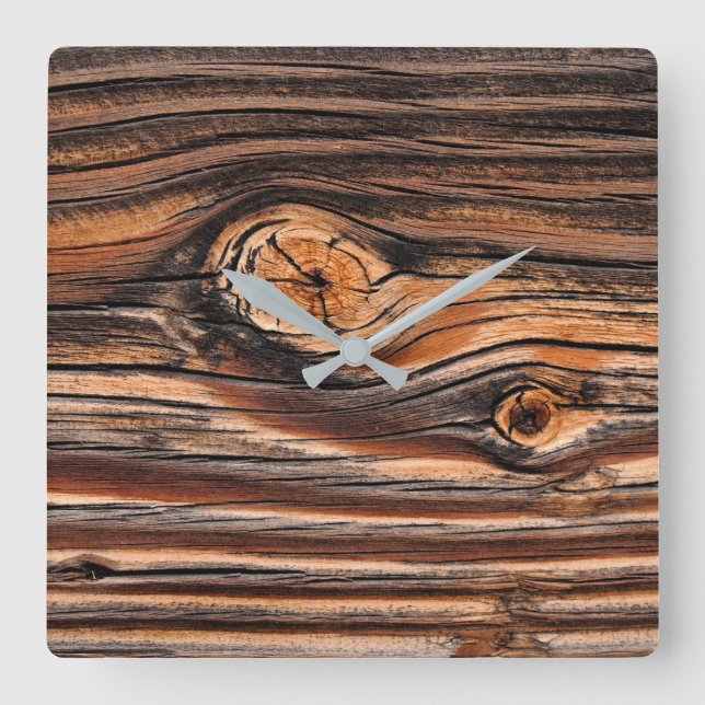 Wood Grain Pattern Square Wall Clock (Front)