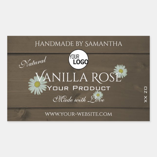 Wood Grain Product Packaging Labels Daisies Logo (Front)