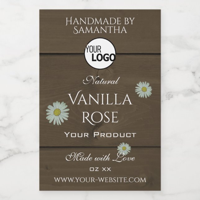 Wood Grain Product Packaging Labels Daisies Logo (Single Label)
