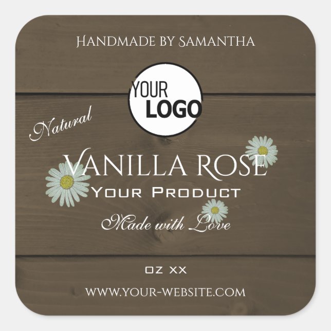 Wood Grain Product Packaging Labels Daisies Logo (Front)
