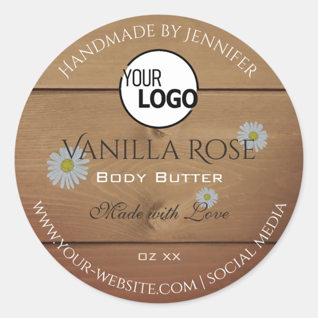 Wood Grain Product Packaging Labels Flowers Logo (Front)