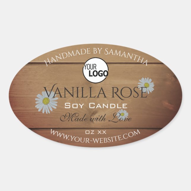 Wood Grain Product Packaging Labels Flowers Logo (Front)