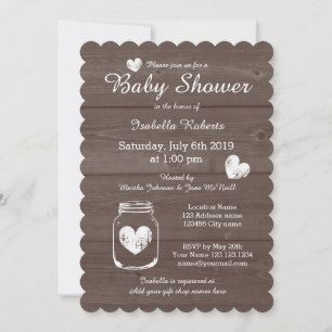 Wood grain rustic mason jar baby shower invitation