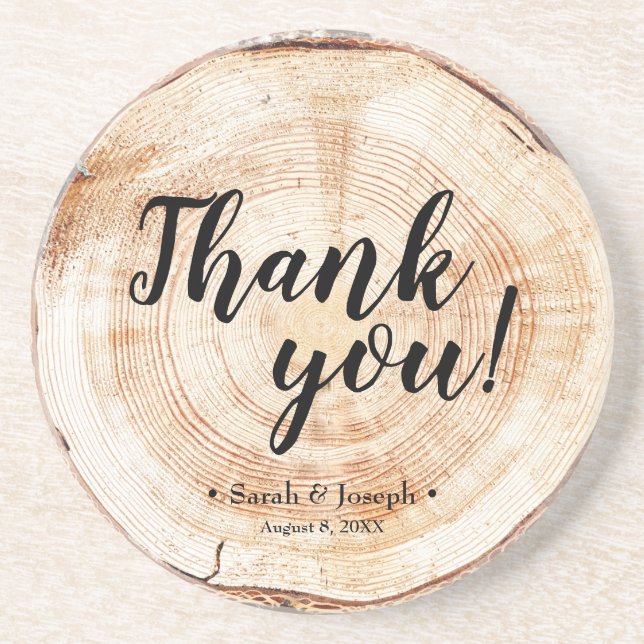 Wood Grain Rustic Wedding Thank You Favor Coaster (Front)