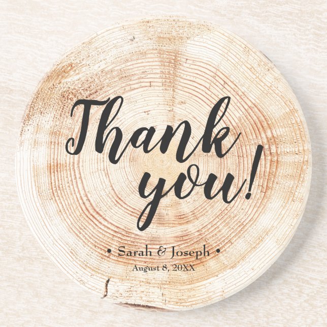 Wood Grain Rustic Wedding Thank You Favour Coaster (Front)