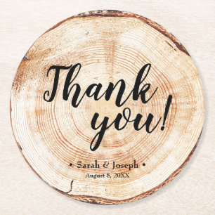 Wood Grain Rustic Wedding Thank You Favour Coaster