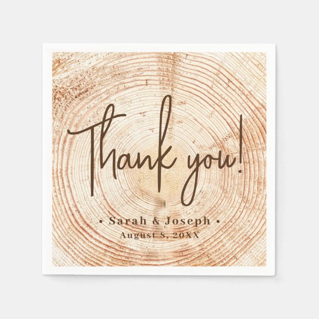 Wood Grain Rustic Wedding Thank You Napkin (Front)