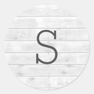 Wood Grain Rustic White Monogram Wedding Sticker