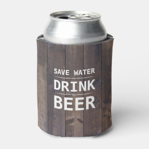 Wood Grain Save Water Drink Beer Personalised Name Can Cooler