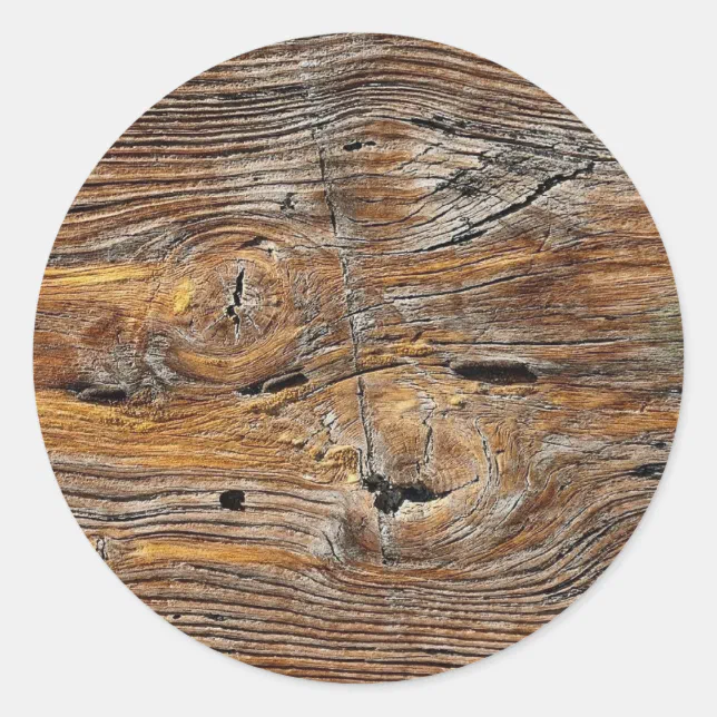 Timber Sticker Wood grain, sheet of weathered timber classic round sticker | Zazzle