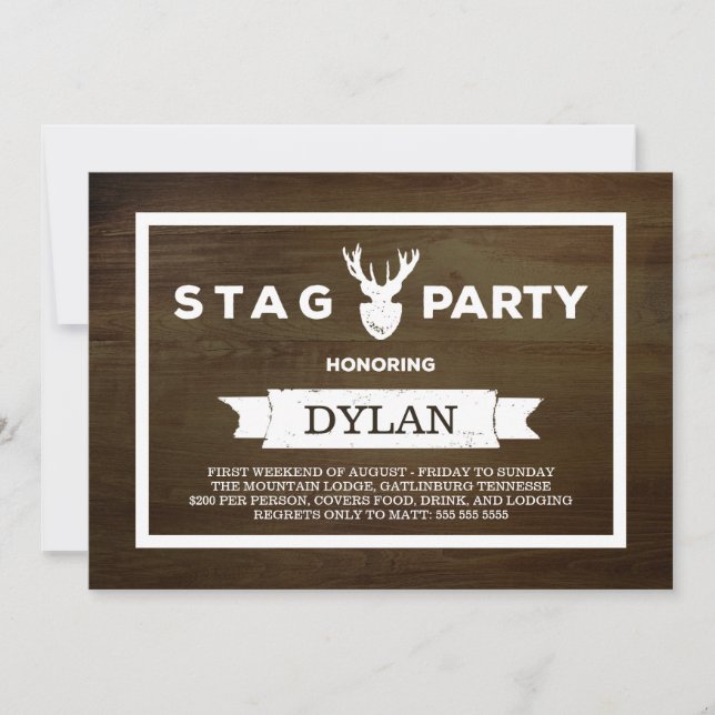 Wood Grain Stag Party Invitation (Front)