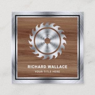 Wood Grain Steel Circular Saw Handyman Carpenter Square Business Card