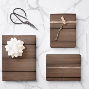 Wood Grain Striped Brown Abstract Fashion Art Wrapping Paper Sheet