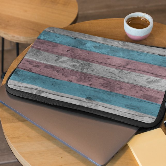 Wood Grain Subtle Trans Pride Flag Colours Laptop Sleeve (Creator Uploaded)