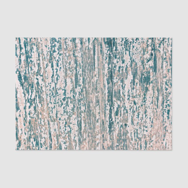 Wood Grain Teal Tan White Rustic Country Texture Tissue Paper (Front)