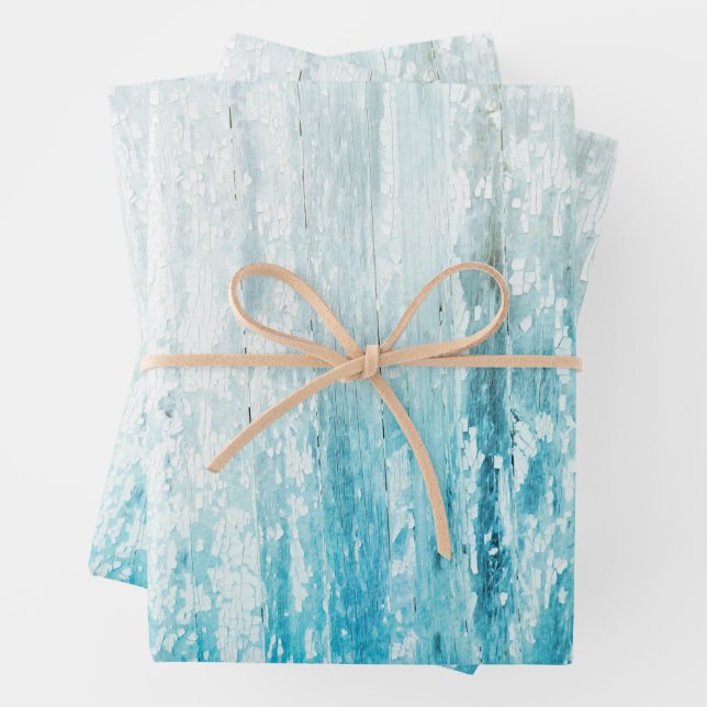Wood Grain Teal White Rustic Texture Decoupage Wrapping Paper Sheet (In situ)