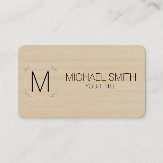 Wood Grain Texture Monogram Business Card (Front)
